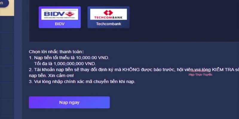 Quy trình thực hiện nạp tiền luck8 an toàn